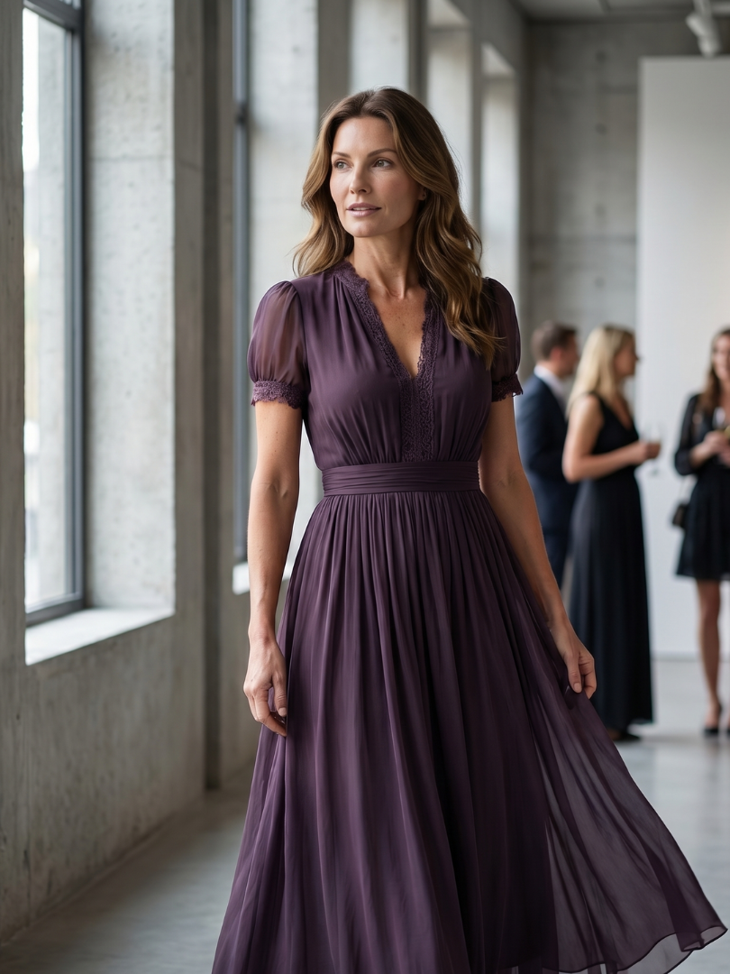 Vestido con cintura fruncida y escote gota