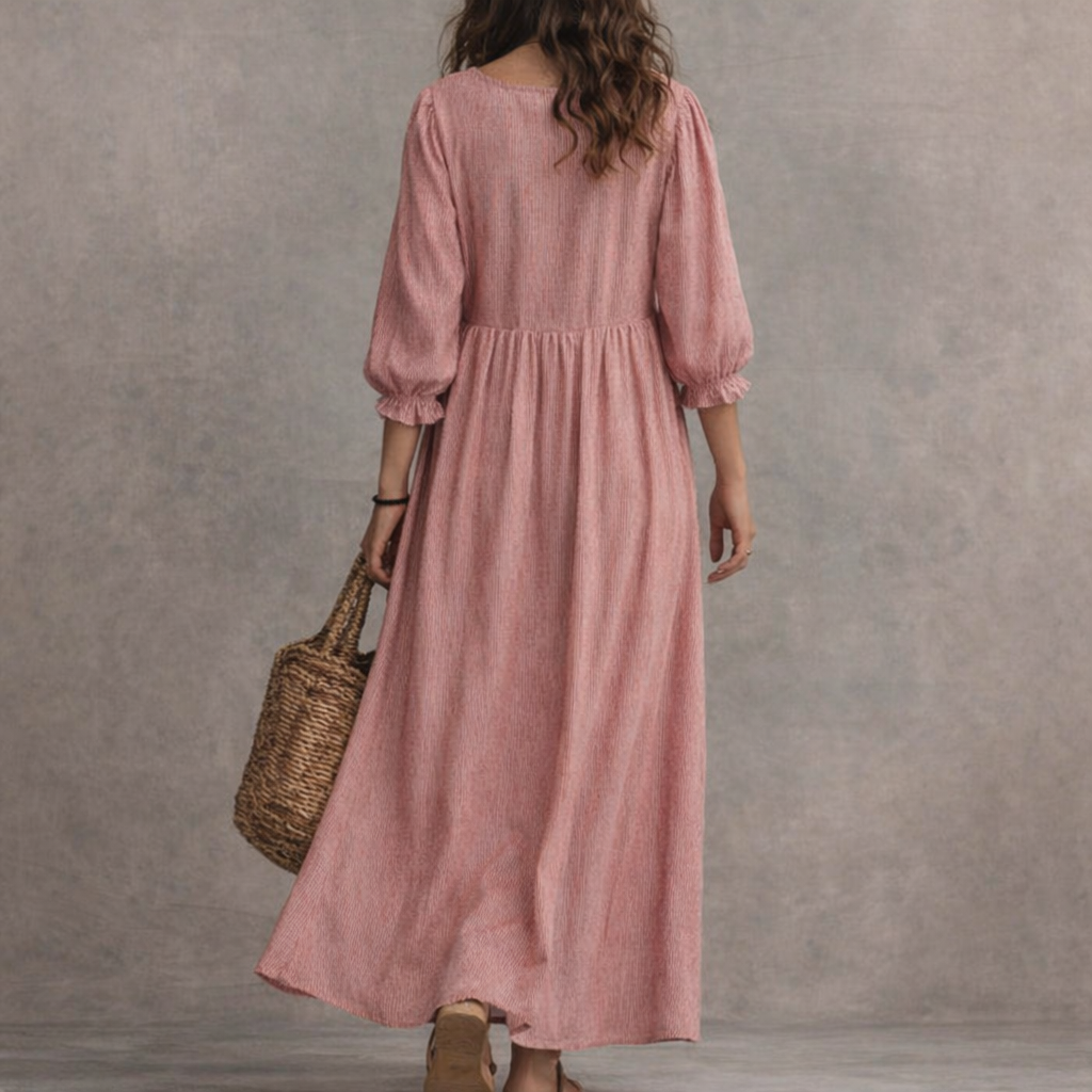 Vestido Vintage | Cuello en V y Cintura Alta