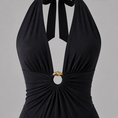 Vestido Sin Hombro y Escote en V