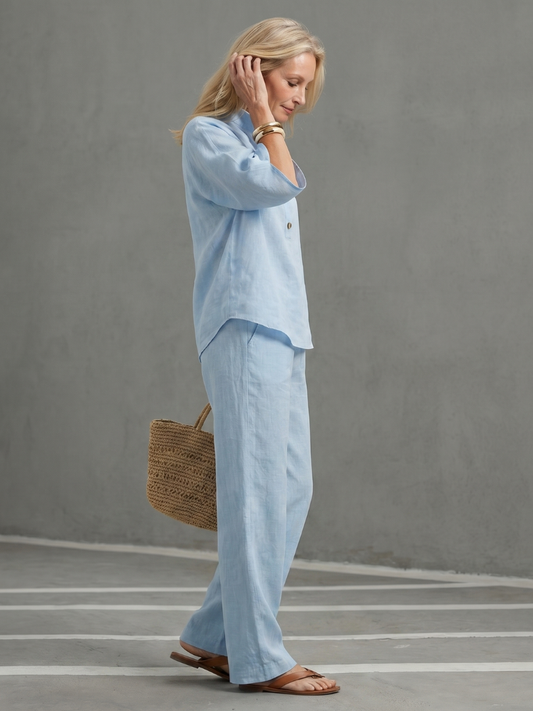 Conjunto de túnica con botones y pantalones holgados
