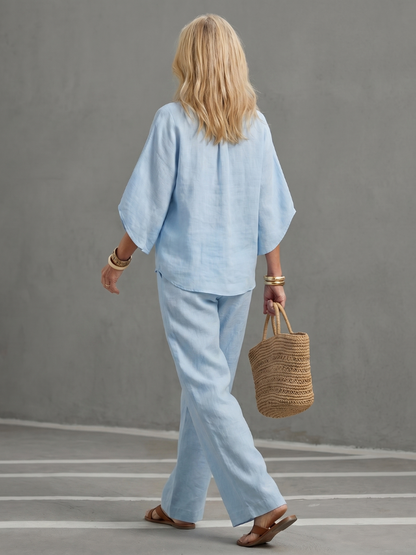 Conjunto de túnica con botones y pantalones holgados