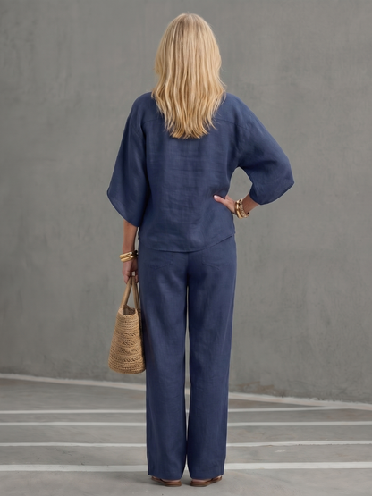 Conjunto de túnica con botones y pantalones holgados