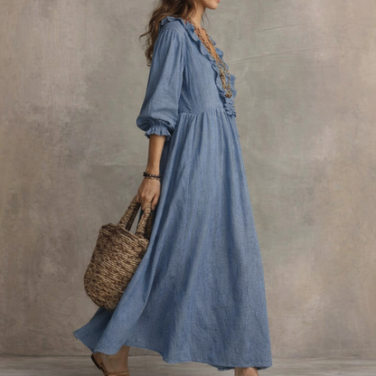 Vestido Vintage | Cuello en V y Cintura Alta