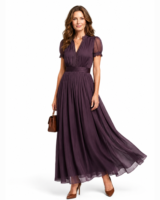 Vestido con cintura fruncida y escote gota