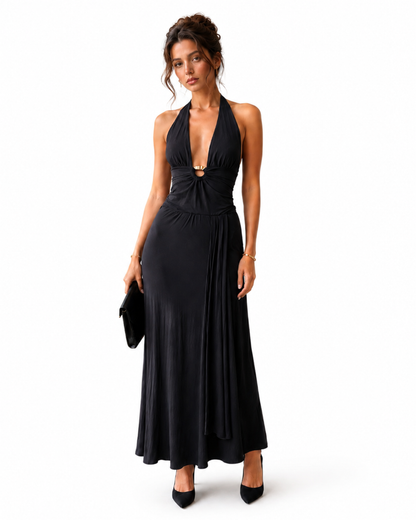 Vestido Sin Hombro y Escote en V