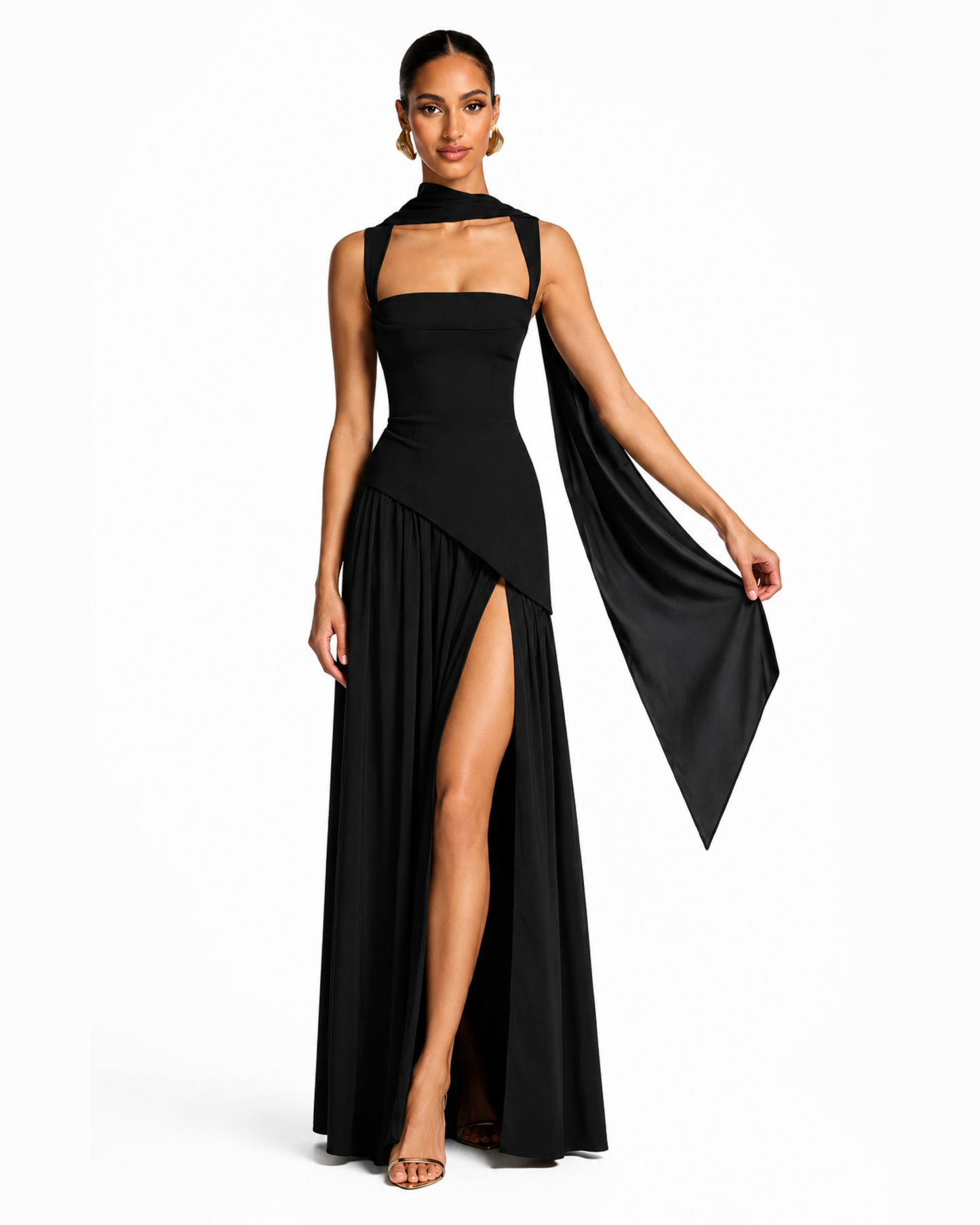 Vestido largo con efecto lacado