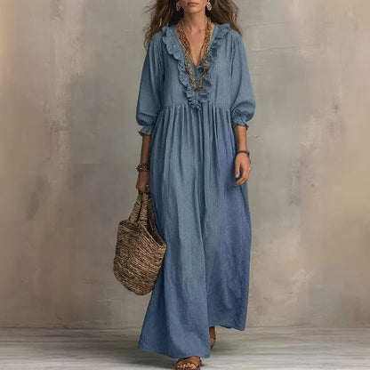 Vestido Vintage | Cuello en V y Cintura Alta