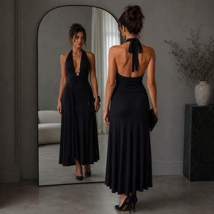 Vestido Sin Hombro y Escote en V