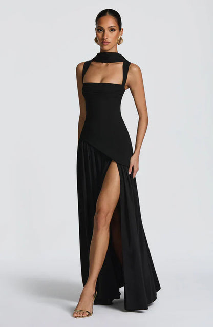 Vestido largo con efecto lacado