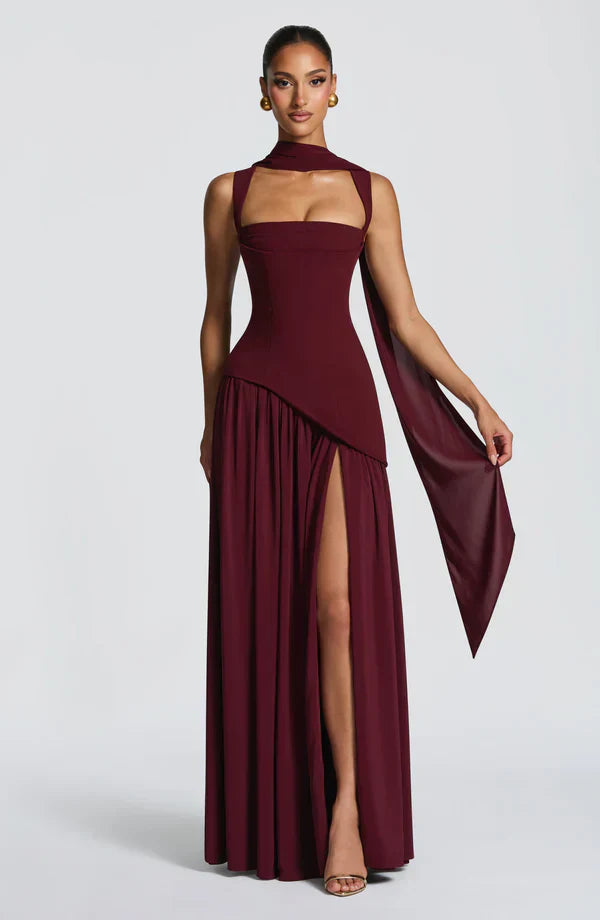 Vestido largo con efecto lacado