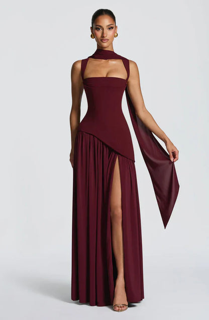 Vestido largo con efecto lacado