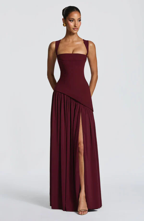 Vestido largo con efecto lacado