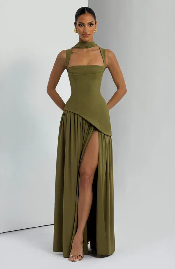 Vestido largo con efecto lacado