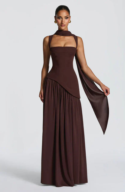 Vestido largo con efecto lacado