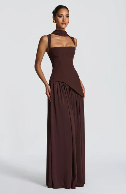 Vestido largo con efecto lacado